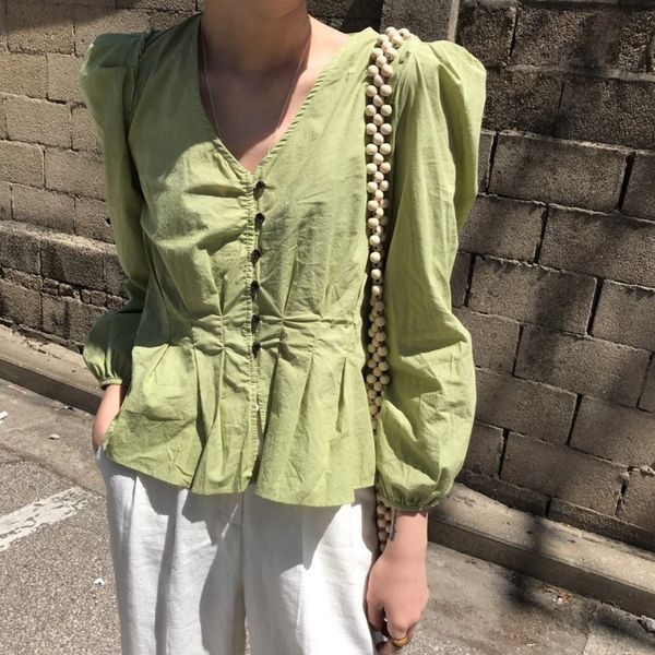 blouses grass green streetwear v-neck elegance loose shirts solid gentle vintage women chic retro blouses, White
blouses grass green streetwear v-neck elegance loose shirts solid gentle vintage women chic retro blouses, White