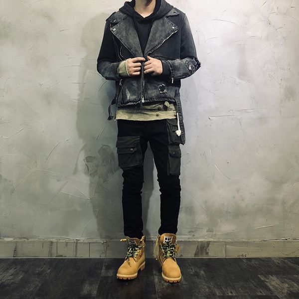 men's jackets fashion streetwear punk jacket men black color destroyed ripped denim cotton hip hop coats designer bik, Black;brown
men's jackets fashion streetwear punk jacket men black color destroyed ripped denim cotton hip hop coats designer bik, Black;brown