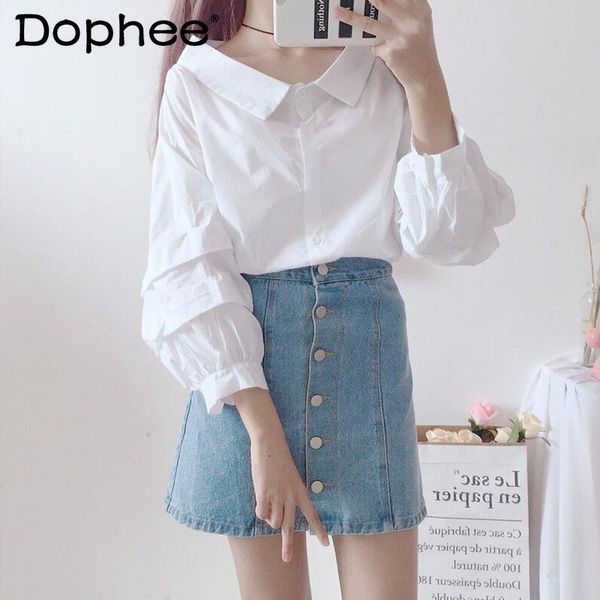 women's blouses & shirts casual elegant younger shirt for women 2021 summer long sleeve korean style blusas all-match lantern doll coll, White
women's blouses & shirts casual elegant younger shirt for women 2021 summer long sleeve korean style blusas all-match lantern doll coll, White