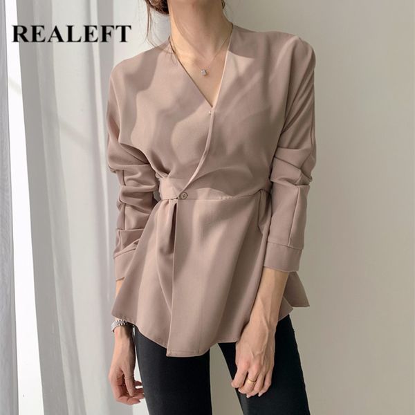 spring chic front cross women's shirt female blouse sashes long sleeve v-neck korean ol style women blouses 210428, White
spring chic front cross women's shirt female blouse sashes long sleeve v-neck korean ol style women blouses 210428, White