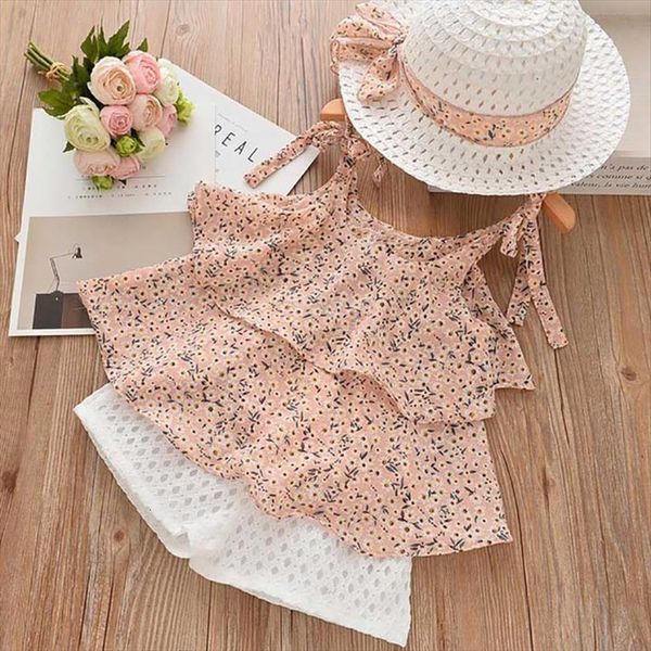 girls clothing set summer kids clothes floral chiffon halter embroidered shorts straw children, White
girls clothing set summer kids clothes floral chiffon halter embroidered shorts straw children, White
