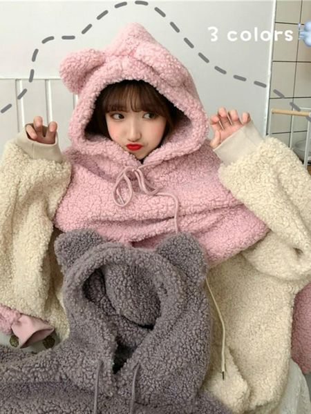 women's hoodies & sweatshirts lamb wool sweatershirt women winter loose ear hooded long-sleeved plush velvet thick pullover sweet cut, Black
women's hoodies & sweatshirts lamb wool sweatershirt women winter loose ear hooded long-sleeved plush velvet thick pullover sweet cut, Black