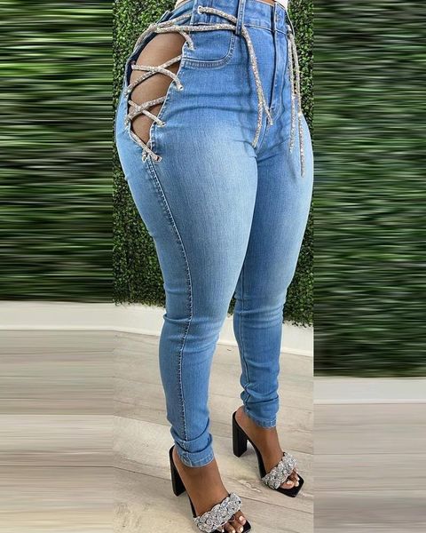 women's jeans pants solid hallow out criss cross lace up streetwear women high waist woman, Blue
women's jeans pants solid hallow out criss cross lace up streetwear women high waist woman, Blue