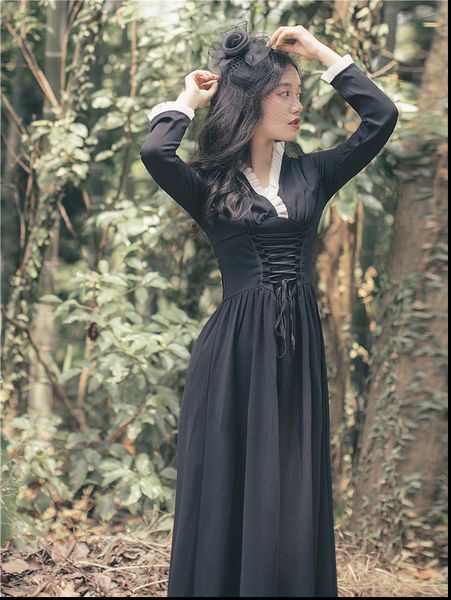 autumn winter arrival french princess women dress style v collar collect waist woman long black, Black;gray
autumn winter arrival french princess women dress style v collar collect waist woman long black, Black;gray