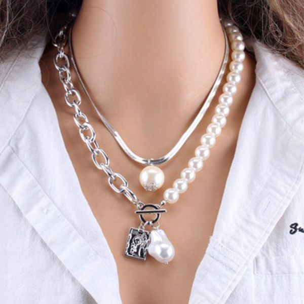 chains pearls geometric pendants jewelry gifts for women double layer necklace stylish bn, Silver
chains pearls geometric pendants jewelry gifts for women double layer necklace stylish bn, Silver