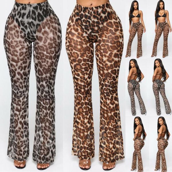 women's pants & capris womens leopard beach mesh sheer bikini cover up swimwear ruffle trousers, Black;white 
women's pants & capris womens leopard beach mesh sheer bikini cover up swimwear ruffle trousers, Black;white