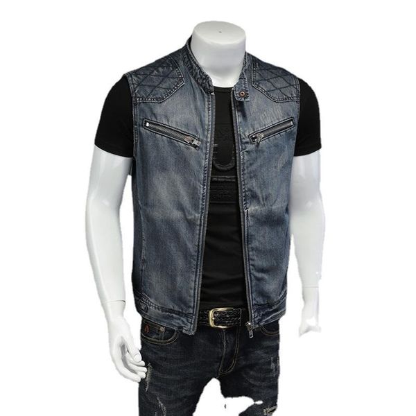 men's vests mens stand collar motorcycle biker denim vest vintage zipper cowboy wasitcoat men casual cotton sleevless jean jacket coat, Black;white
men's vests mens stand collar motorcycle biker denim vest vintage zipper cowboy wasitcoat men casual cotton sleevless jean jacket coat, Black;white