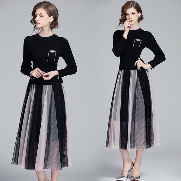 temperament celebrity high-end dress autumn and winter long pullover pleated skirt knit stitched mesh slim a-line, Black;gray
temperament celebrity high-end dress autumn and winter long pullover pleated skirt knit stitched mesh slim a-line, Black;gray