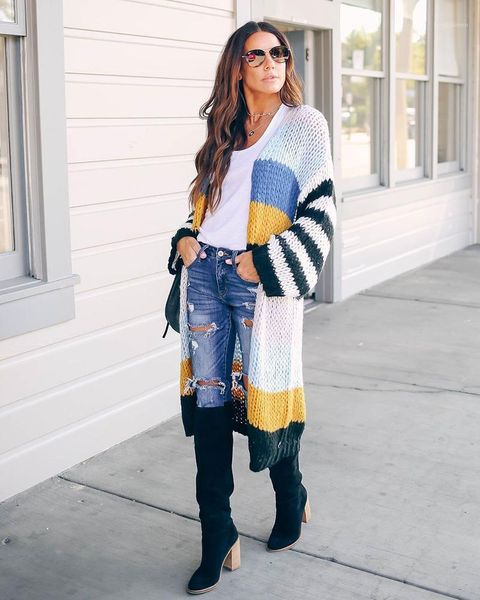women's knits & tees patchwork striped cardigan female knitwear winter knitted coat fashion vintage slim sweaters cardigans for women, White
women's knits & tees patchwork striped cardigan female knitwear winter knitted coat fashion vintage slim sweaters cardigans for women, White