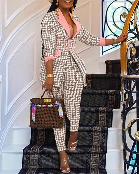women's two piece pants mesh patchwork houndstooth suit office ladies long sleeve blazer jacket pencil elegant two-piece work uniform, White
women's two piece pants mesh patchwork houndstooth suit office ladies long sleeve blazer jacket pencil elegant two-piece work uniform, White