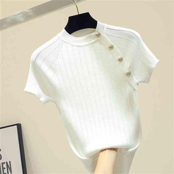 shintimes thin knitted white t shirt button short sleeve tshirt women summer solid casual t-shirt female tee shirt femme 210406
shintimes thin knitted white t shirt button short sleeve tshirt women summer solid casual t-shirt female tee shirt femme 210406