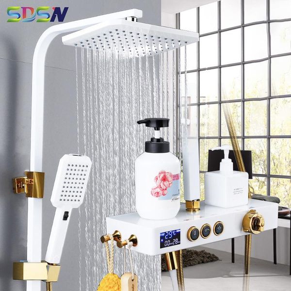 digital shower set sdsn solid brass bathroom faucet square rainfall head white gold thermostatic sets
digital shower set sdsn solid brass bathroom faucet square rainfall head white gold thermostatic sets