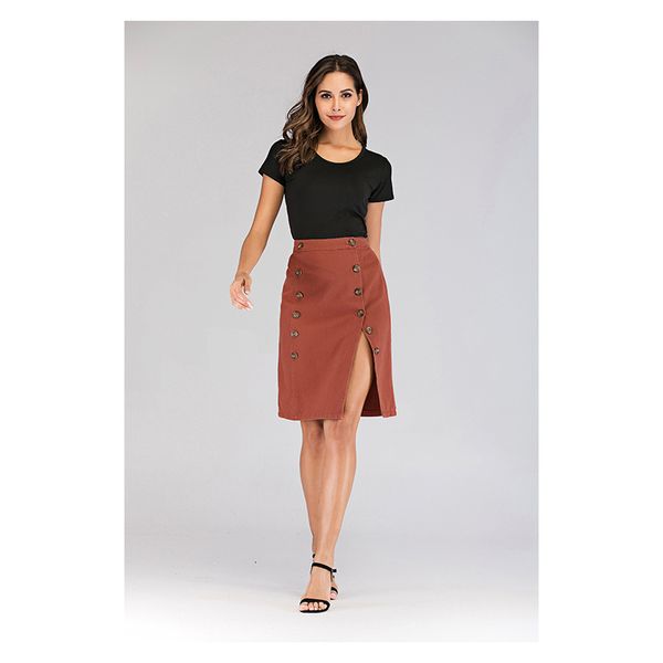 solid vintage dark skirt clinch split girly fashion button the female line comes out pretty, Black
solid vintage dark skirt clinch split girly fashion button the female line comes out pretty, Black