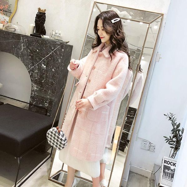 women's fur & faux imitation mink cashmere coat mid long cardigan abrigos mujer korean loose slim thick plaid jacket autumn sweater f20, Black
women's fur & faux imitation mink cashmere coat mid long cardigan abrigos mujer korean loose slim thick plaid jacket autumn sweater f20, Black