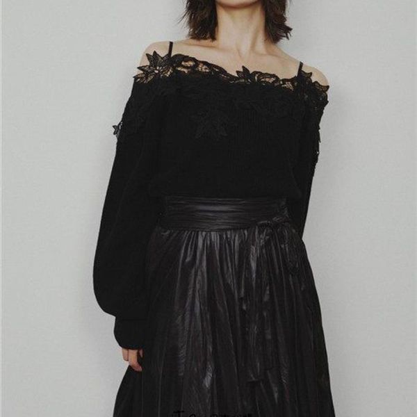 women's sweaters japanese chic lace hook flower slash neck aesthetic sweater woman fall 2021 loose solid knit pullovers winter soft war, White;black
women's sweaters japanese chic lace hook flower slash neck aesthetic sweater woman fall 2021 loose solid knit pullovers winter soft war, White;black