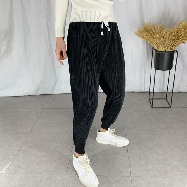fold men's carrot pants trendy loose nine-point beam drape harem in stock, Black