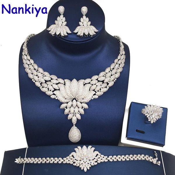 earrings & necklace nankiya luxury women party wedding jewelry set pave cz lotus flower shape nigerian big bridal nc713, Silver
earrings & necklace nankiya luxury women party wedding jewelry set pave cz lotus flower shape nigerian big bridal nc713, Silver