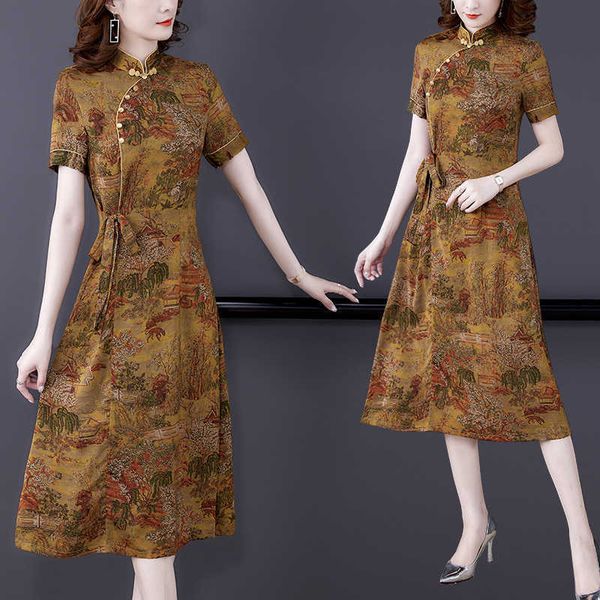 xiangyunsha silk cheongsam modified odel 2021 medium length mulberry silk slim drs, Black;gray
xiangyunsha silk cheongsam modified odel 2021 medium length mulberry silk slim drs, Black;gray