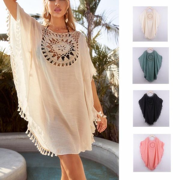 women's swimwear crochet beach cover up fringe dresses swimsuit tunics woman 2021 summer cotton robe ups for bikini cover-ups, White;black
women's swimwear crochet beach cover up fringe dresses swimsuit tunics woman 2021 summer cotton robe ups for bikini cover-ups, White;black