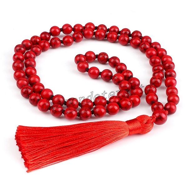handmade tassel long necklace 8mm red natural turquoises stone beads knotted mala japamala necklaces yoga jewelry for women men, Silver
handmade tassel long necklace 8mm red natural turquoises stone beads knotted mala japamala necklaces yoga jewelry for women men, Silver