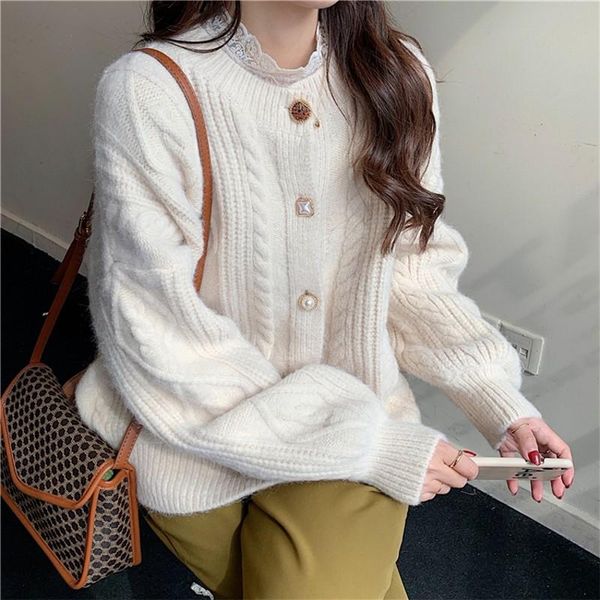 women's jackets 2021 autumn winter cardigan sweater vintage loose knitted single-breasted coat, Black;brown
women's jackets 2021 autumn winter cardigan sweater vintage loose knitted single-breasted coat, Black;brown