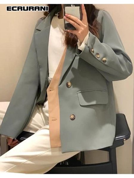 women's suits & blazers ecrurani casual two tone female blazer notched long sleeve colorblock double breasted loose autumn coat 2021 cl, White;black
women's suits & blazers ecrurani casual two tone female blazer notched long sleeve colorblock double breasted loose autumn coat 2021 cl, White;black