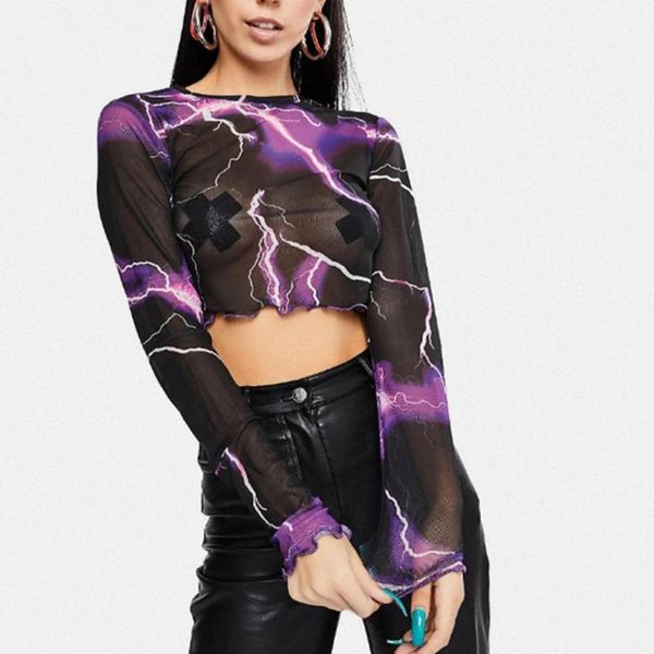 est summer women fashion shirt printed mesh see-through long sleeve crop for dating women's t-shirt, White
est summer women fashion shirt printed mesh see-through long sleeve crop for dating women's t-shirt, White