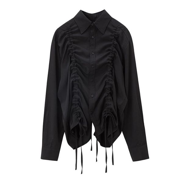 women black drawstring asymmetrical blouse lapel long sleeve loose fit shirt fashion tide spring autumn women's blouses & shirts, White
women black drawstring asymmetrical blouse lapel long sleeve loose fit shirt fashion tide spring autumn women's blouses & shirts, White