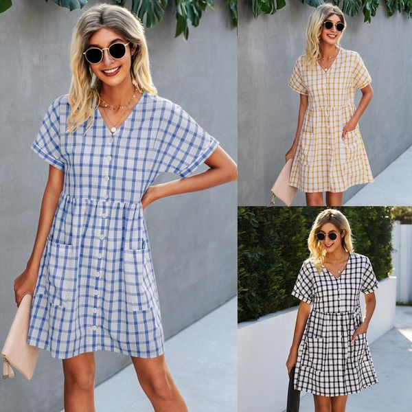 summer european and american fashion plaid pocket v-neck dress female lq211s6004 casual dresses, Black;gray
summer european and american fashion plaid pocket v-neck dress female lq211s6004 casual dresses, Black;gray