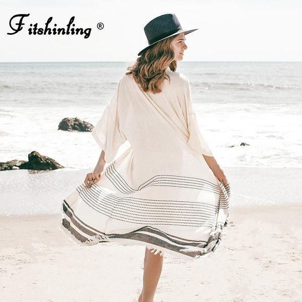 fitshinling bohemian striped white beach cover up swimwear fringe cotton bikini outing holiday sheer summer long cardigan women's, White;black
fitshinling bohemian striped white beach cover up swimwear fringe cotton bikini outing holiday sheer summer long cardigan women's, White;black