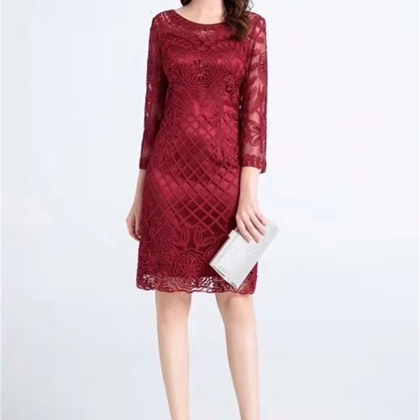 dress bodycon spring party wine red dresses women o-neck allover appliques embroidery 3/4 sleeve elegant plus size dress, Black;gray 
dress bodycon spring party wine red dresses women o-neck allover appliques embroidery 3/4 sleeve elegant plus size dress, Black;gray