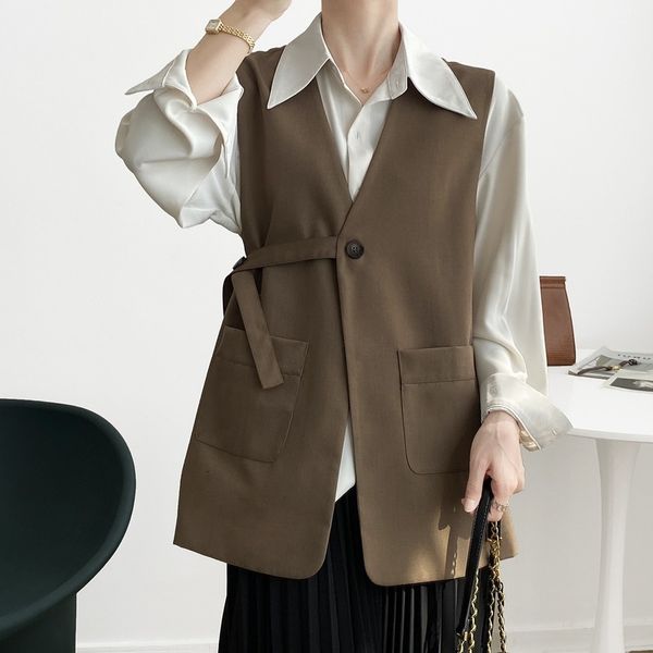 spring solid bandage pockets femme waistcoat simple solid all match women outside vest fashion woman jacket 210514, Black;brown
spring solid bandage pockets femme waistcoat simple solid all match women outside vest fashion woman jacket 210514, Black;brown