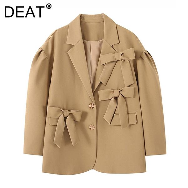 women's suits & blazers deat 2021 spring autumn fashion turn-down collar long sleeve single-breasted bow temperament loose blazer women, White;black
women's suits & blazers deat 2021 spring autumn fashion turn-down collar long sleeve single-breasted bow temperament loose blazer women, White;black