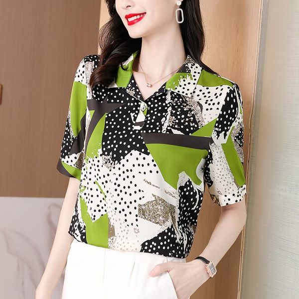 women's blouses & shirts summer shirt casual polka dot satin silk ladies fashion short sleeve work, White
women's blouses & shirts summer shirt casual polka dot satin silk ladies fashion short sleeve work, White