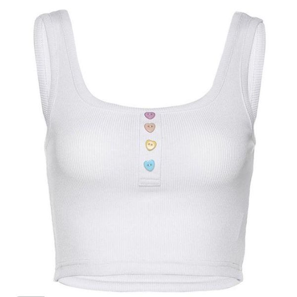 women summer sleeveless tank crop u-neck candy color heart buttons slim vest casual ribbed knitted harajuku streetwear women's tank, White
women summer sleeveless tank crop u-neck candy color heart buttons slim vest casual ribbed knitted harajuku streetwear women's tank, White