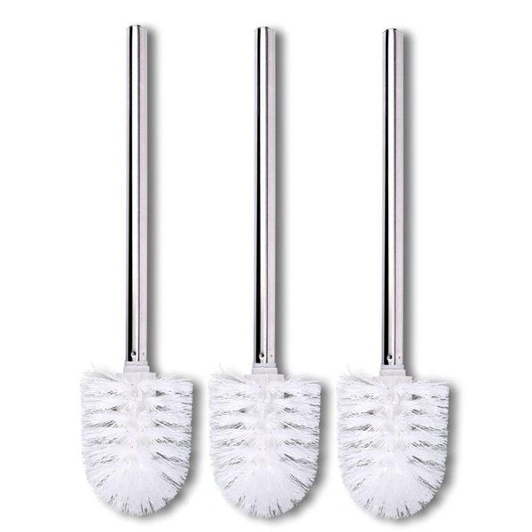 -3 pack toilet spare brush head white stainless steel brushes & holders