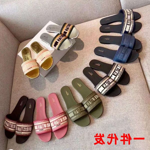 casual shoes new stars in 2021 same d family embroidered letter flat bottom slippers, Black