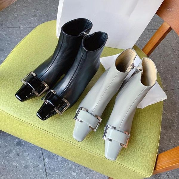boots 2021 zapatos de mujer leather woman med high thin heels metal button shoes bota feminina ankle1, Black
boots 2021 zapatos de mujer leather woman med high thin heels metal button shoes bota feminina ankle1, Black
