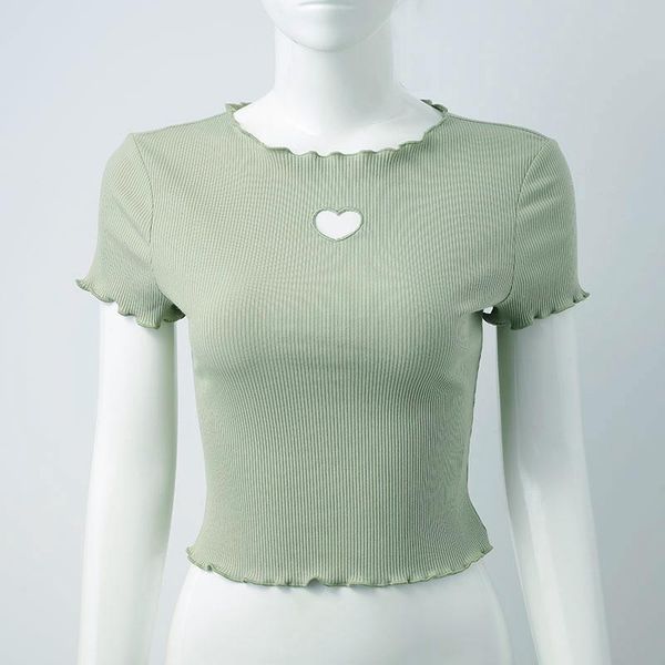 women's t-shirt love embroidery hollow wood ear high waist short tight-fitting sleeve summer, White
women's t-shirt love embroidery hollow wood ear high waist short tight-fitting sleeve summer, White