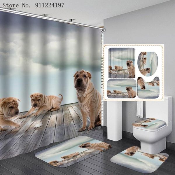 dog bathroom set 4 pieces sets luxury shower curtain with bath rug toilet lid cover floor mat waterproof accessory
dog bathroom set 4 pieces sets luxury shower curtain with bath rug toilet lid cover floor mat waterproof accessory