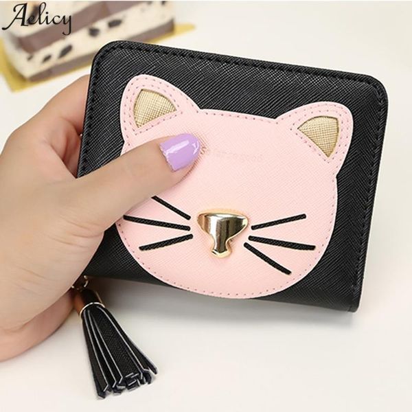 wallets aelicy wallet female cute cartoon super metal cat tassel short paragraph ladies mini multi-function card package, Red;black 
wallets aelicy wallet female cute cartoon super metal cat tassel short paragraph ladies mini multi-function card package, Red;black