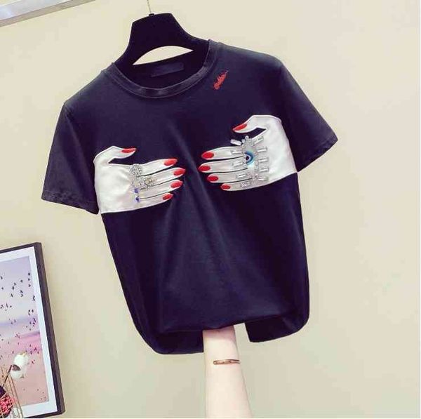 women's o neck luxury embroidery beading short sleeves t-shirt cotton tee summer girls casual tees a2680 210428, White
women's o neck luxury embroidery beading short sleeves t-shirt cotton tee summer girls casual tees a2680 210428, White