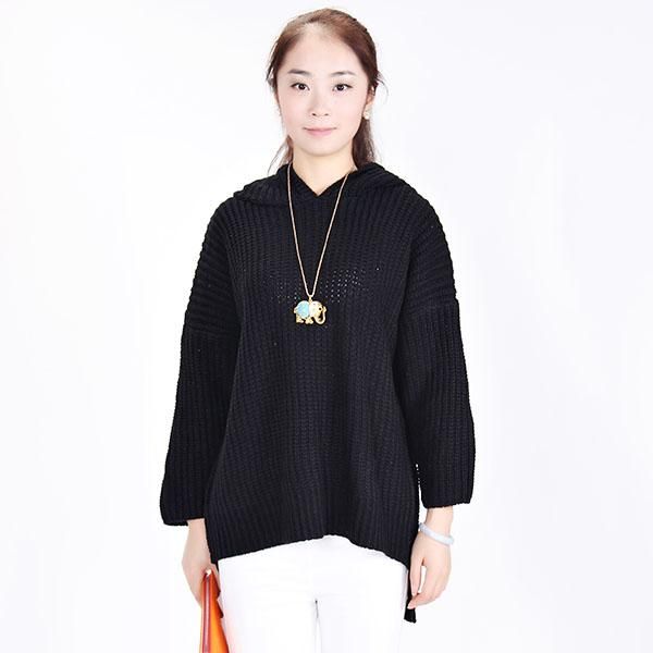 women's sweaters autumn winter women long batwing sleeve hooded loose knitted sweater, White;black
women's sweaters autumn winter women long batwing sleeve hooded loose knitted sweater, White;black