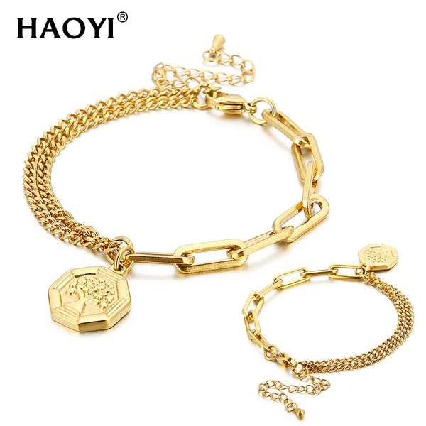 styles lara chain women bracelets wide link with tree of life charm double layer bracelet candid lady fashion jewelry, Golden;silver