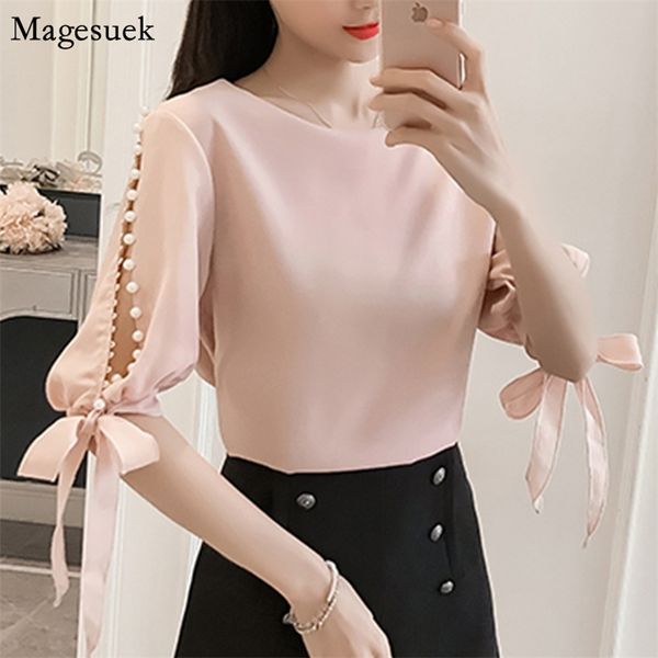 summer chiffon blouse women o-neck loose female shirt beading solid pink white blouses casual blusas mujer 0359 210512
summer chiffon blouse women o-neck loose female shirt beading solid pink white blouses casual blusas mujer 0359 210512