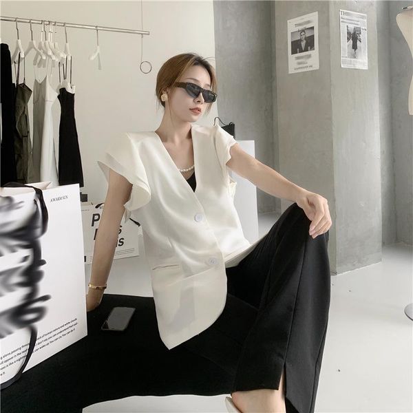 women's suits & blazers 2021 summer retro hong kong flavor minority temperament loose medium and long v-neck lotus leaf short sleeve ca, White;black
women's suits & blazers 2021 summer retro hong kong flavor minority temperament loose medium and long v-neck lotus leaf short sleeve ca, White;black