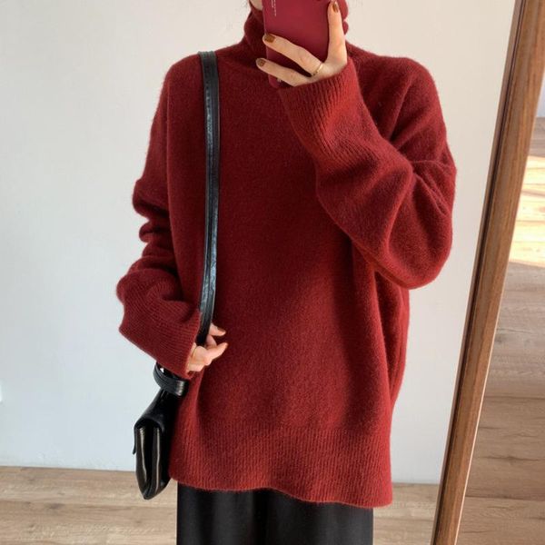 women's sweaters japanese christmas red sweater turtleneck pullover loose lazy fall winter solid simple outer wear knitwear, White;black
women's sweaters japanese christmas red sweater turtleneck pullover loose lazy fall winter solid simple outer wear knitwear, White;black