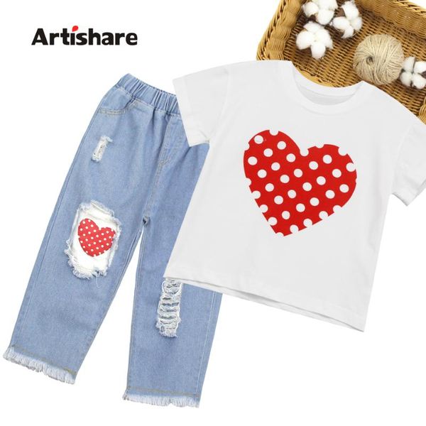 summer clothes for girls dot tshirt + denim short costume heart pattern costumes hole tracksuit kids clothing sets, White
summer clothes for girls dot tshirt + denim short costume heart pattern costumes hole tracksuit kids clothing sets, White
