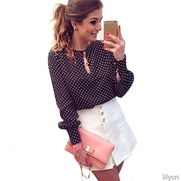 women's blouses shirts long sleeve slit open women blouse chiffon hollow casual plus size polka dots shirt top, White
women's blouses shirts long sleeve slit open women blouse chiffon hollow casual plus size polka dots shirt top, White