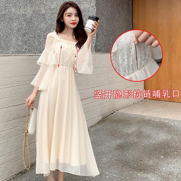 french style maternity fairy lactation dress ruffles patchwork lace square collar postpartum women breastfeeding nursing dresses, White
french style maternity fairy lactation dress ruffles patchwork lace square collar postpartum women breastfeeding nursing dresses, White